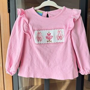 Ballet smocked top long sleeve tee ruffle toddler girl tutu slippers bow dance